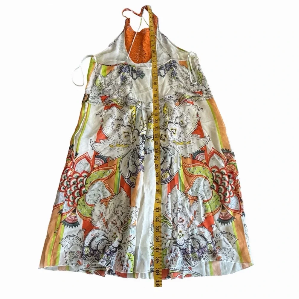 Roberto Cavalli Silk Halter Dress US 6/ 42 Mixed Print Crochet Bib Euro-Summer